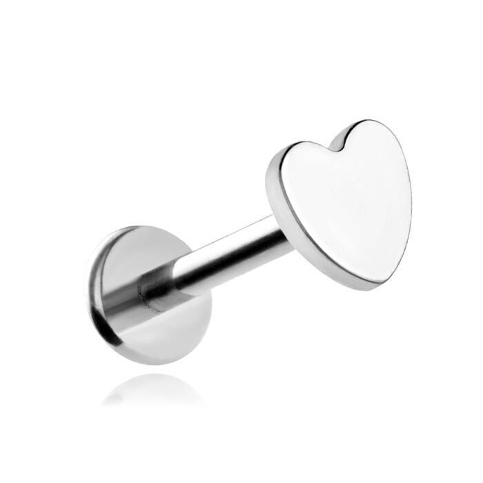 Tytanowy kolczyk labret serce - srebrne